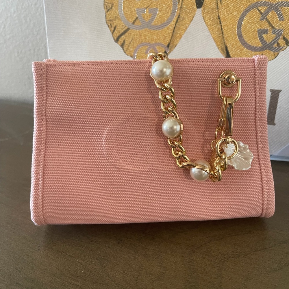 BRAND NEW Dior Pink Clutch with Gold Chain and Pearl Accents